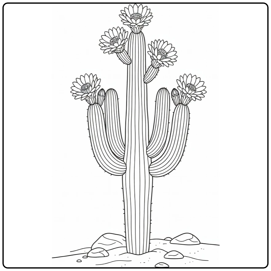 cactus bloem kleurplaat saguaro cactus bloeiend in woestijn