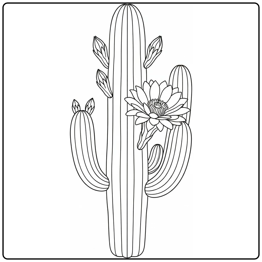 cactus bloem kleurplaat van hoge zuilcactus met zijbloem