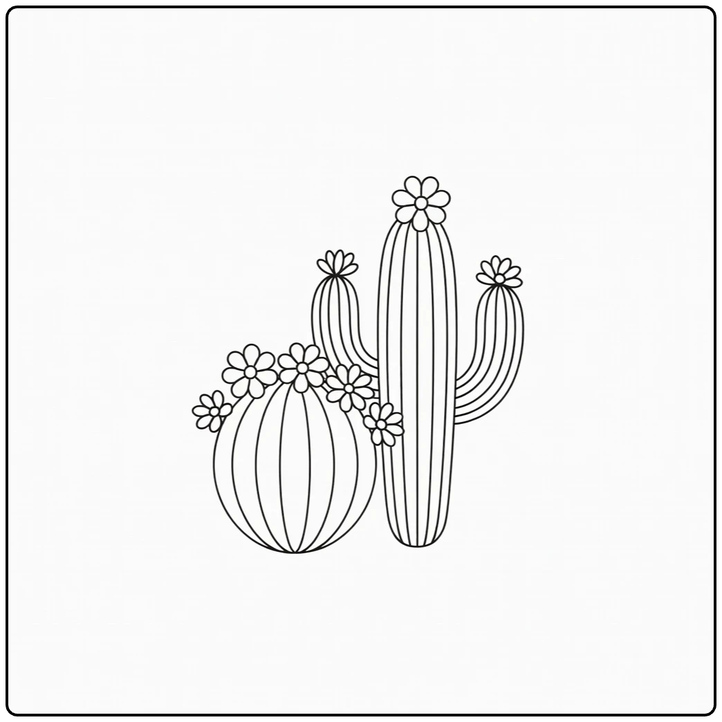 cactus bloem kleurplaat van bloeiende ronde en hoge cactussen