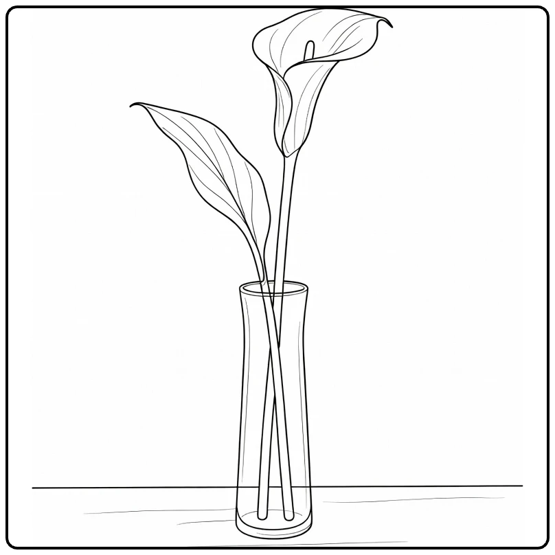 calla lelie kleurplaat met lelie in glazen vaas
