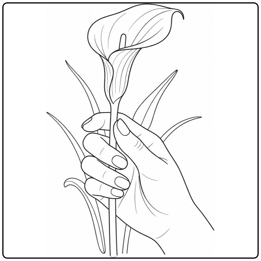 calla lelie kleurplaat met hand en bloem