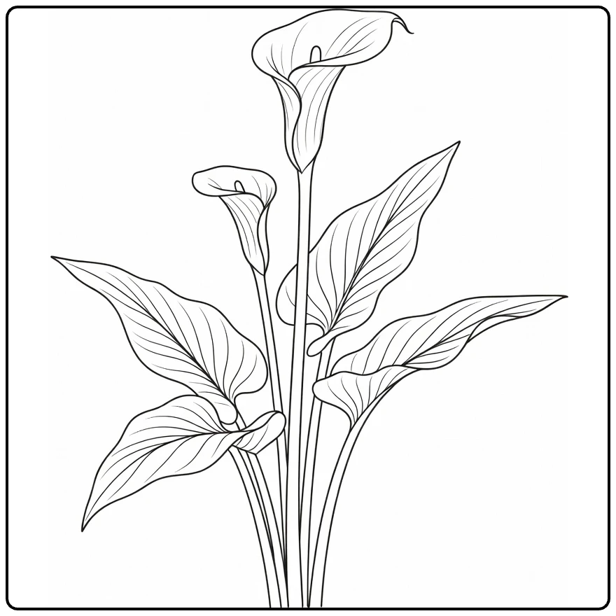 calla lelie kleurplaat verticale botanische studie