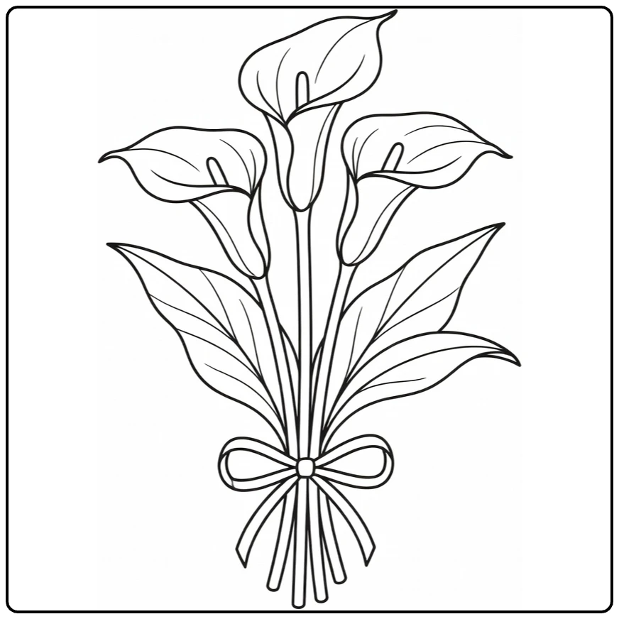 calla lelie kleurplaat met drie lelies en lint