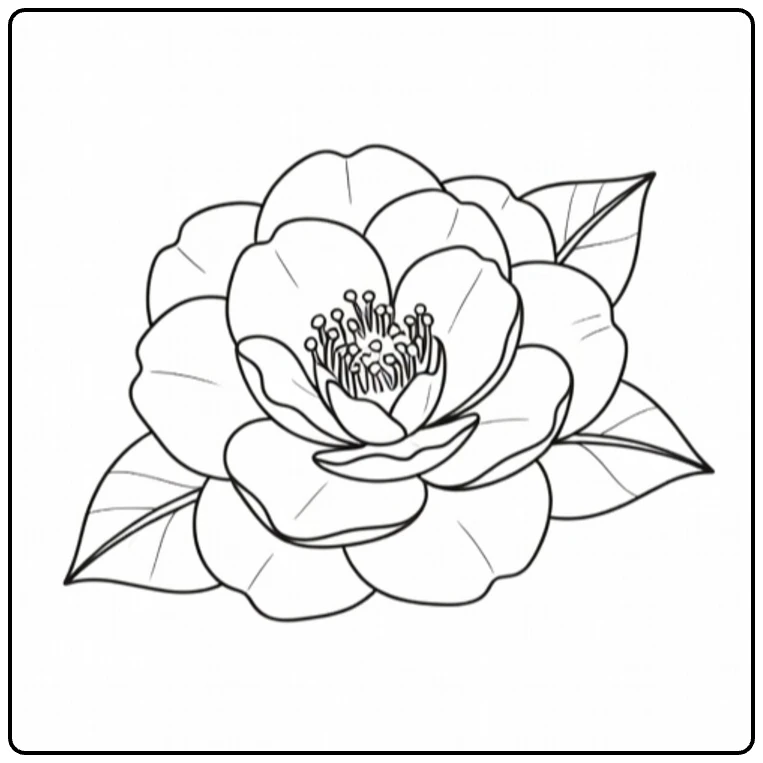 camelia kleurplaat met camellia bloem op lege wenskaart