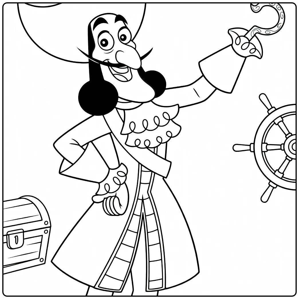 Captain Hook Kleurplaat met haak en stuurwiel voor kids