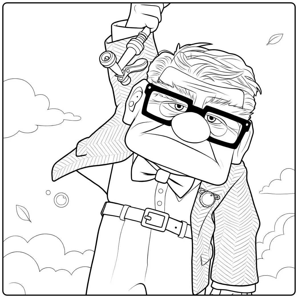 Carl Fredricksen Kleurplaat met bril en wandelstok