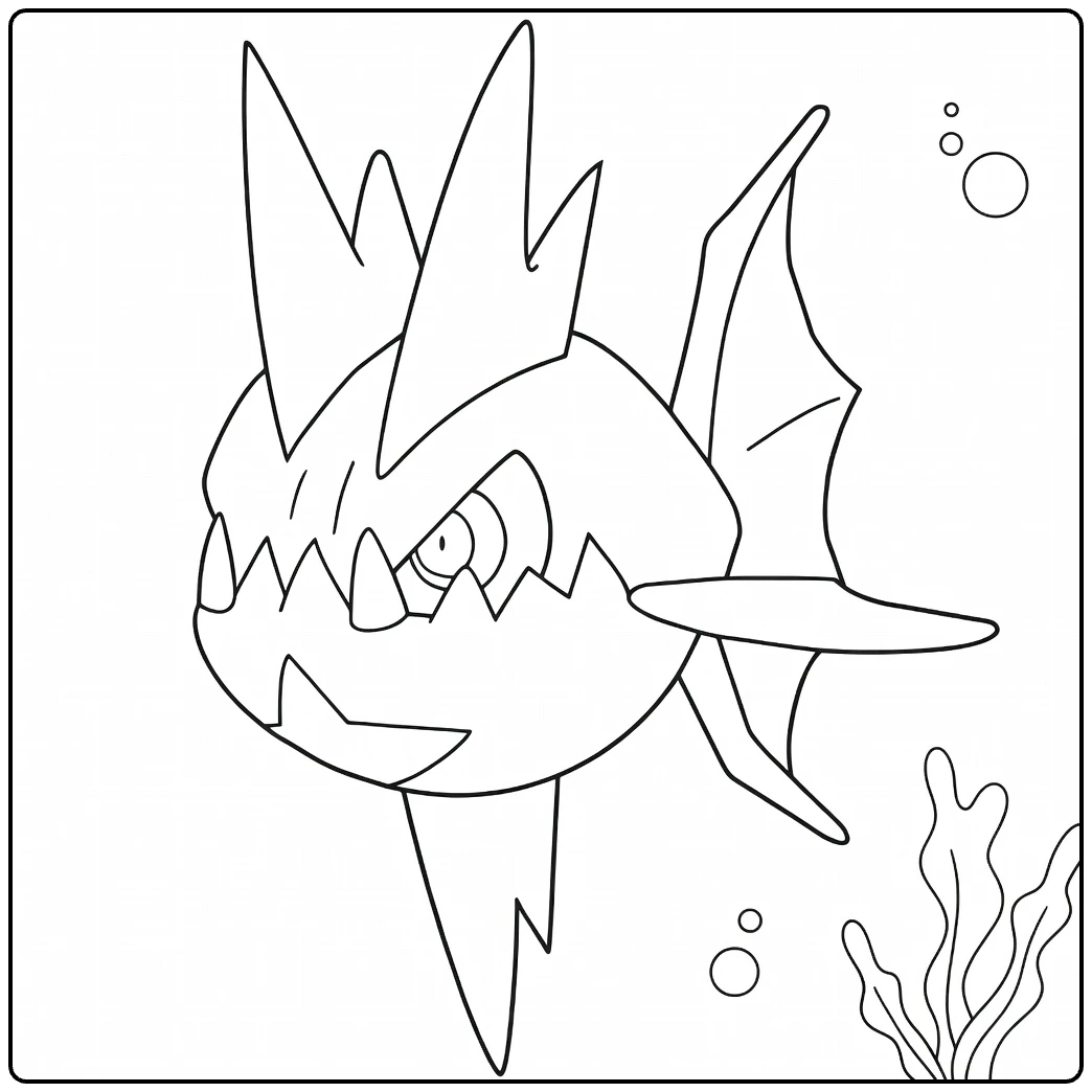 Carvanha Kleurplaat: felle Pokémon-vis met tanden