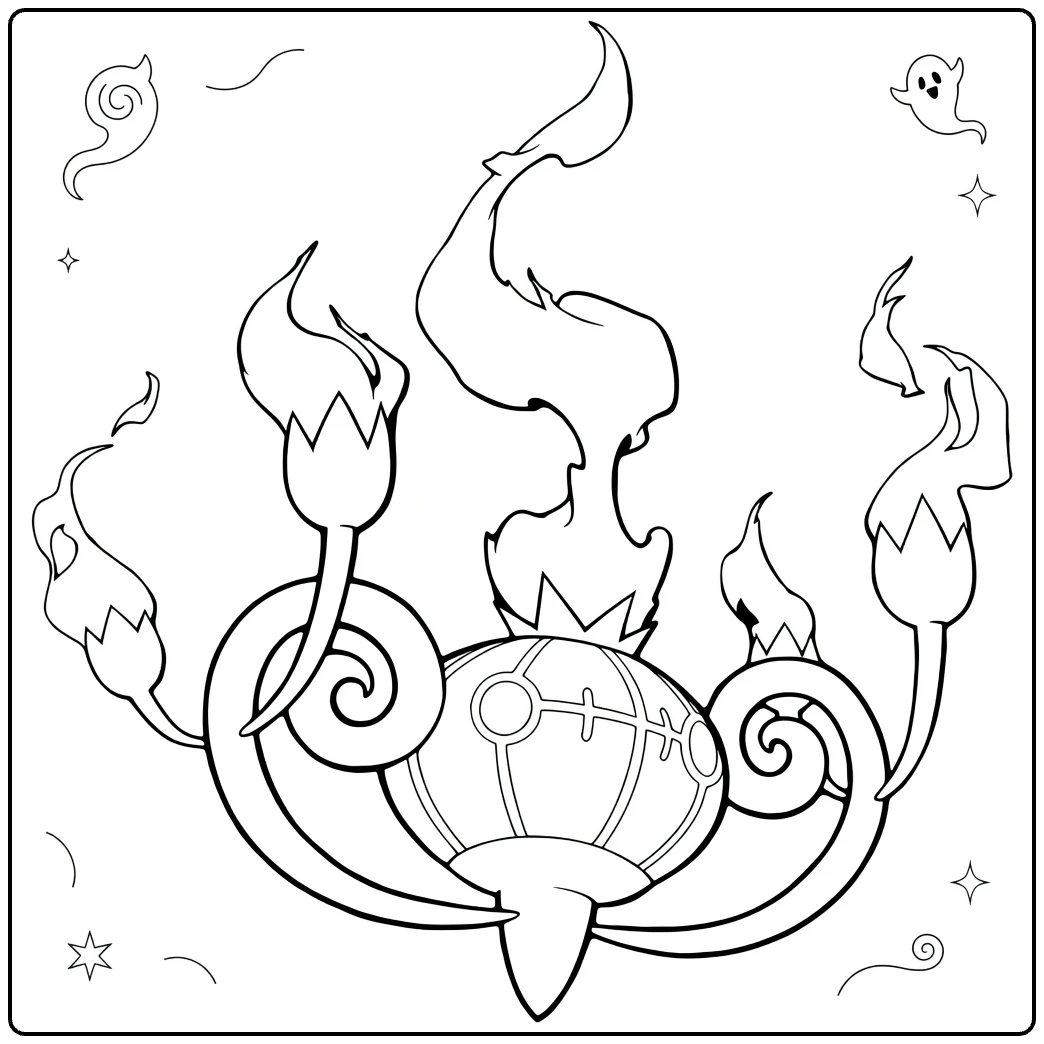Chandelure Kleurplaat Pokémon spook met vlammen