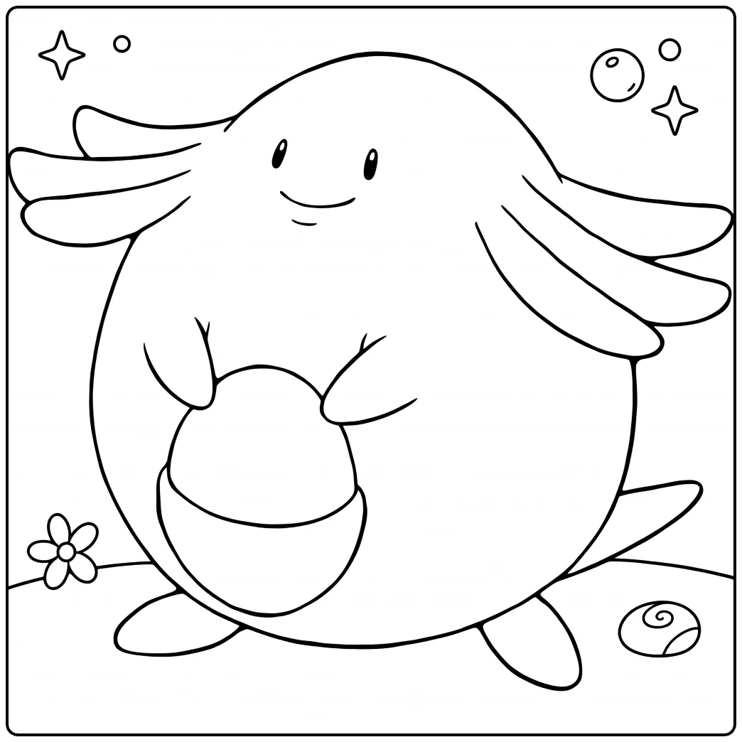 Chansey kleurplaat met ei, sterretjes en bloem
