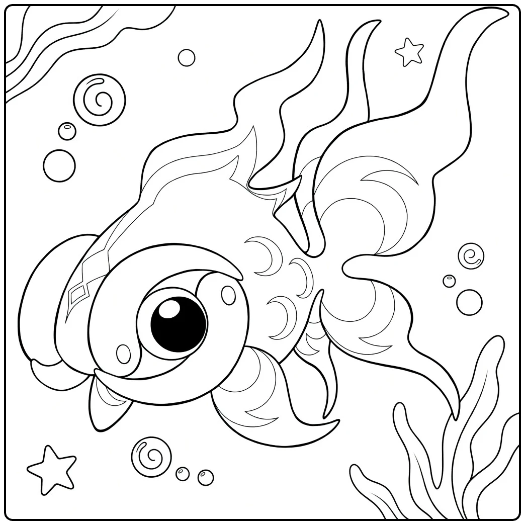 Chi-Yu Kleurplaat Pokémon vis met bubbels en zeewier