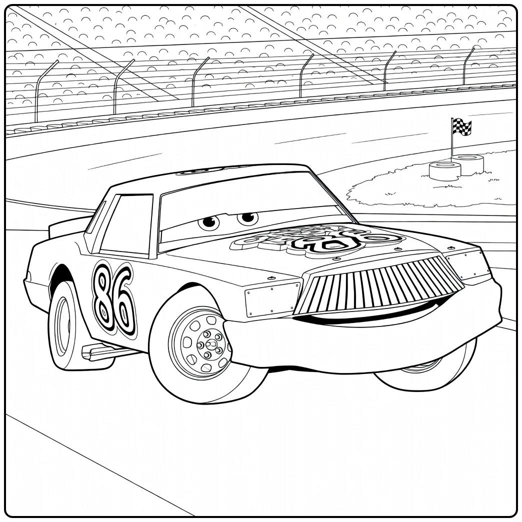 Chick Hicks Kleurplaat raceauto 86 op circuit