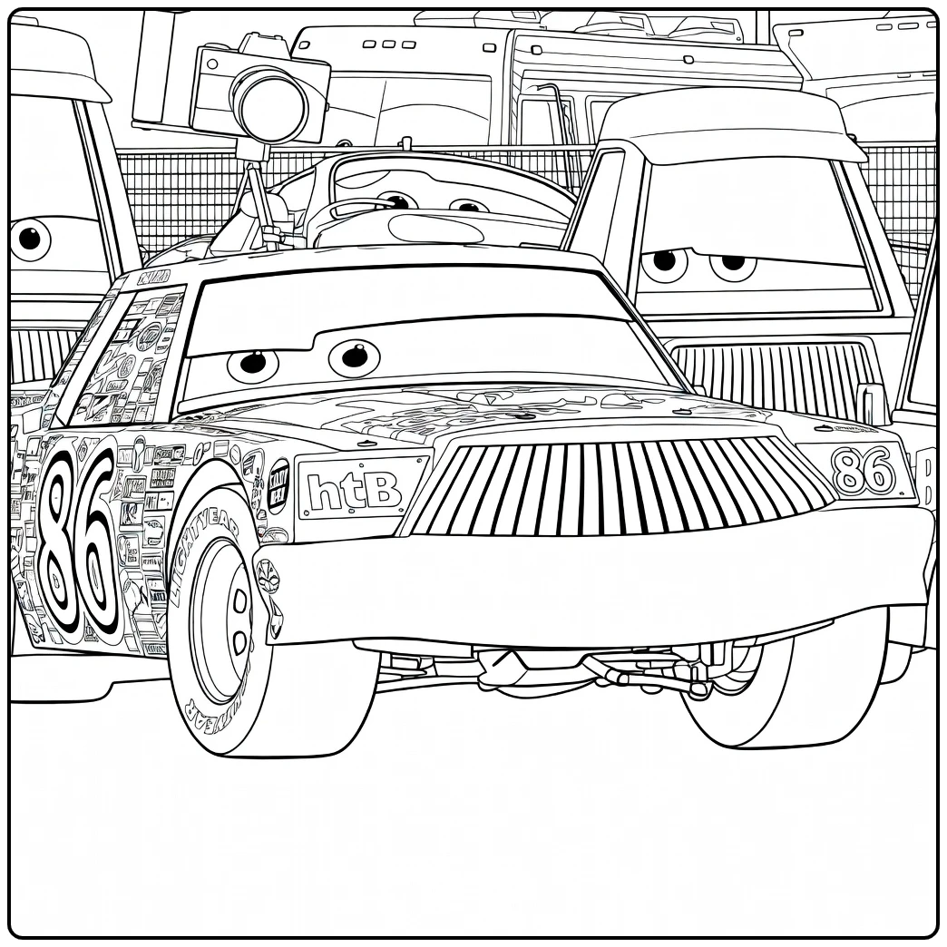 Chick Hicks Kleurplaat raceauto #86 Cars sluwe blik