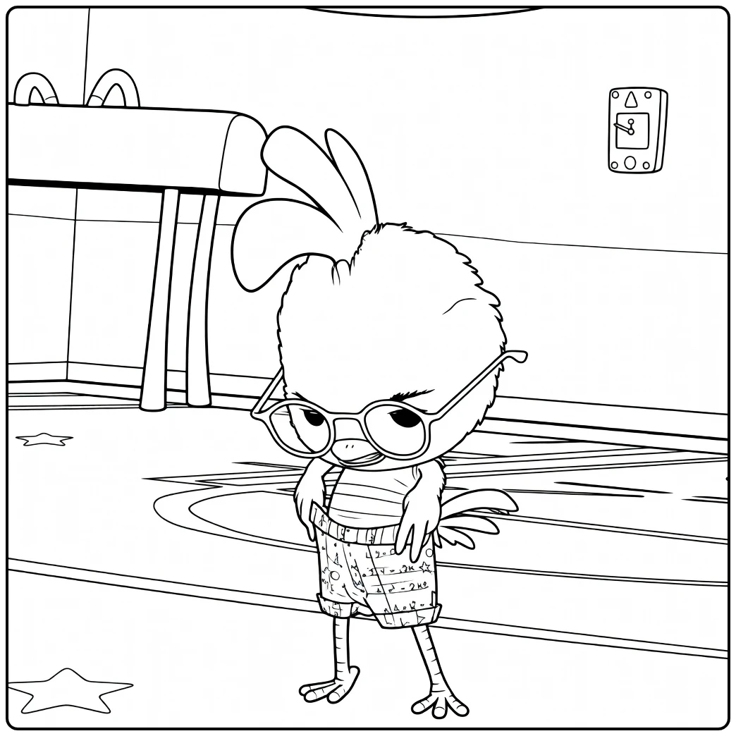 Chicken Little Kleurplaat van een kuiken met bril