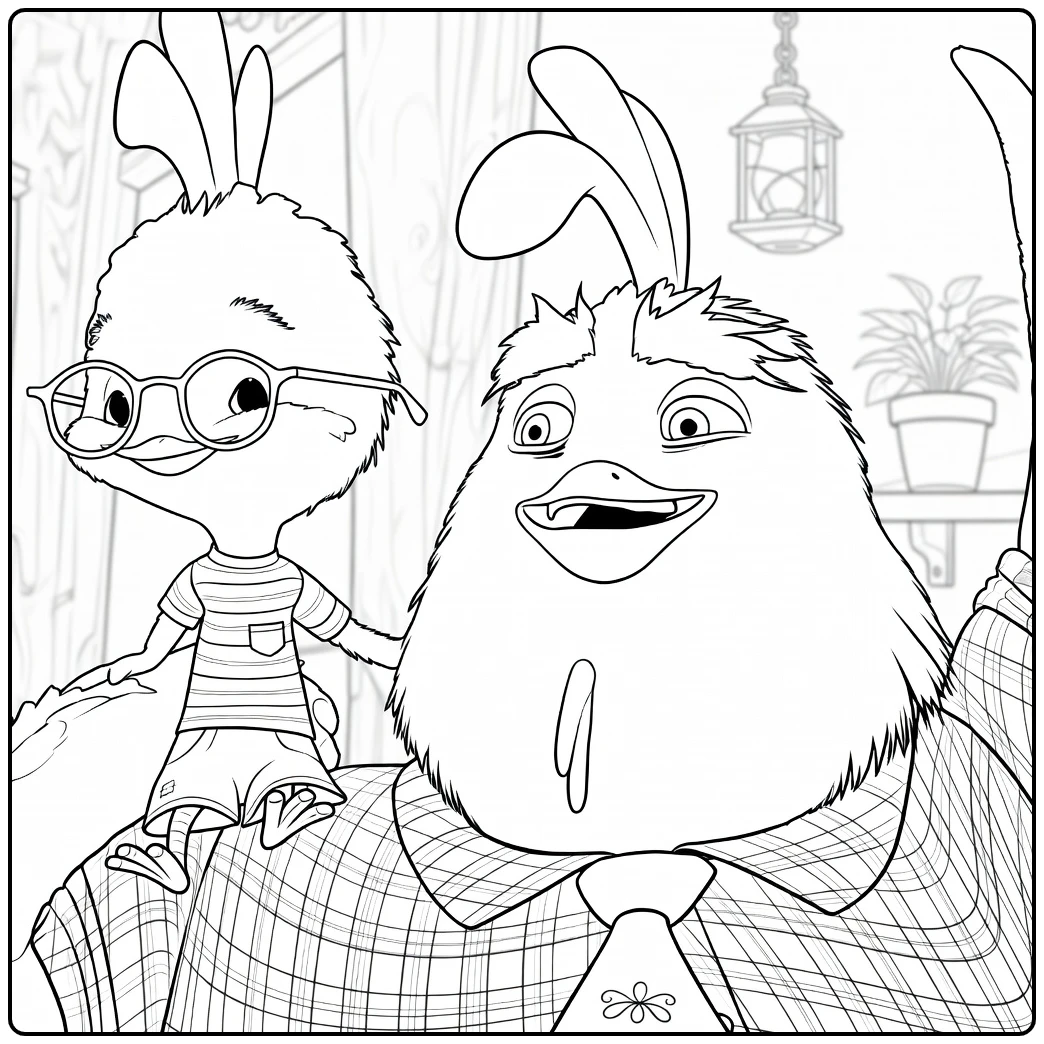 Chicken Little Kleurplaat met twee vogels met bril en das