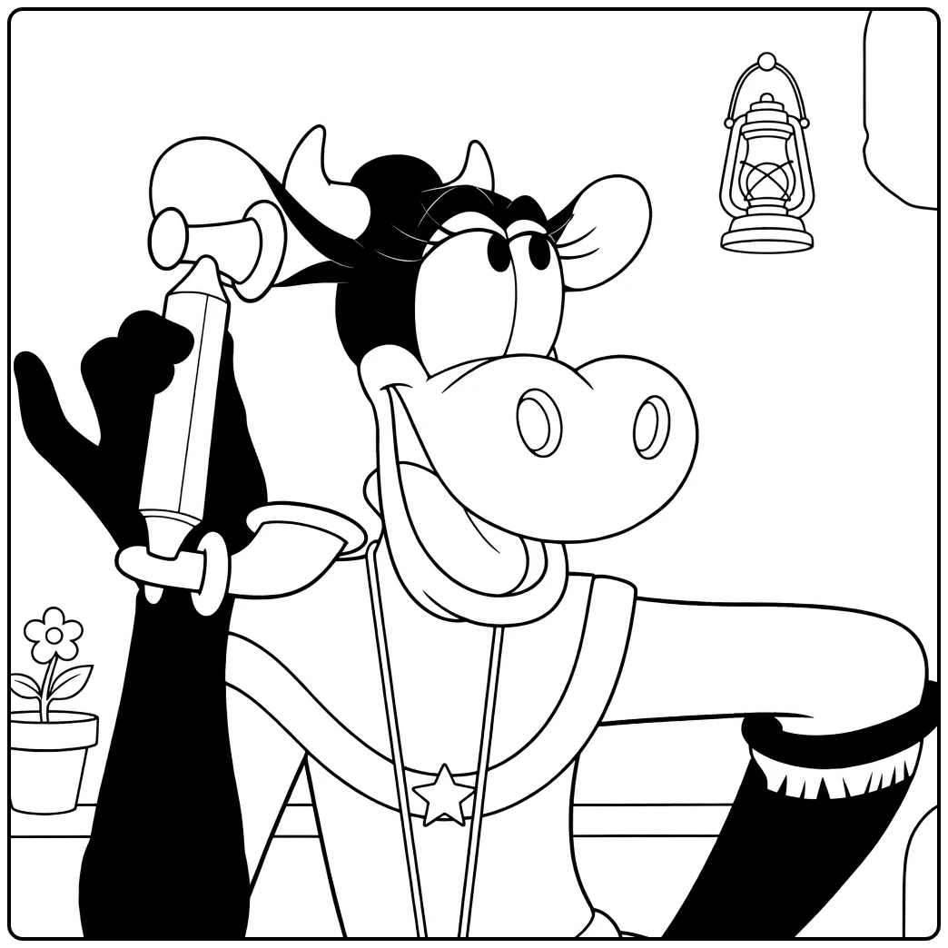 Clarabelle Cow Kleurplaat met stift en lantaarn