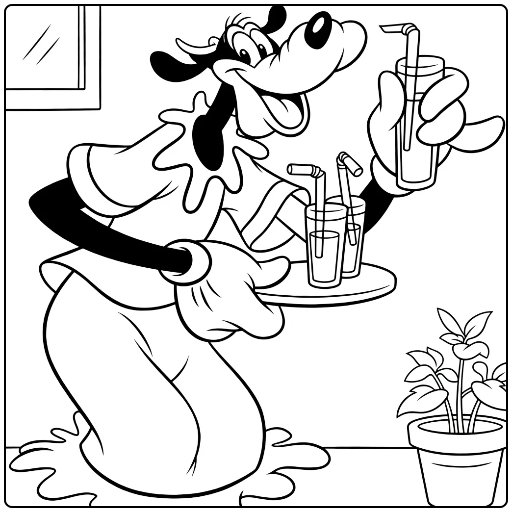 Clarabelle Cow Kleurplaat met dienblad en glazen