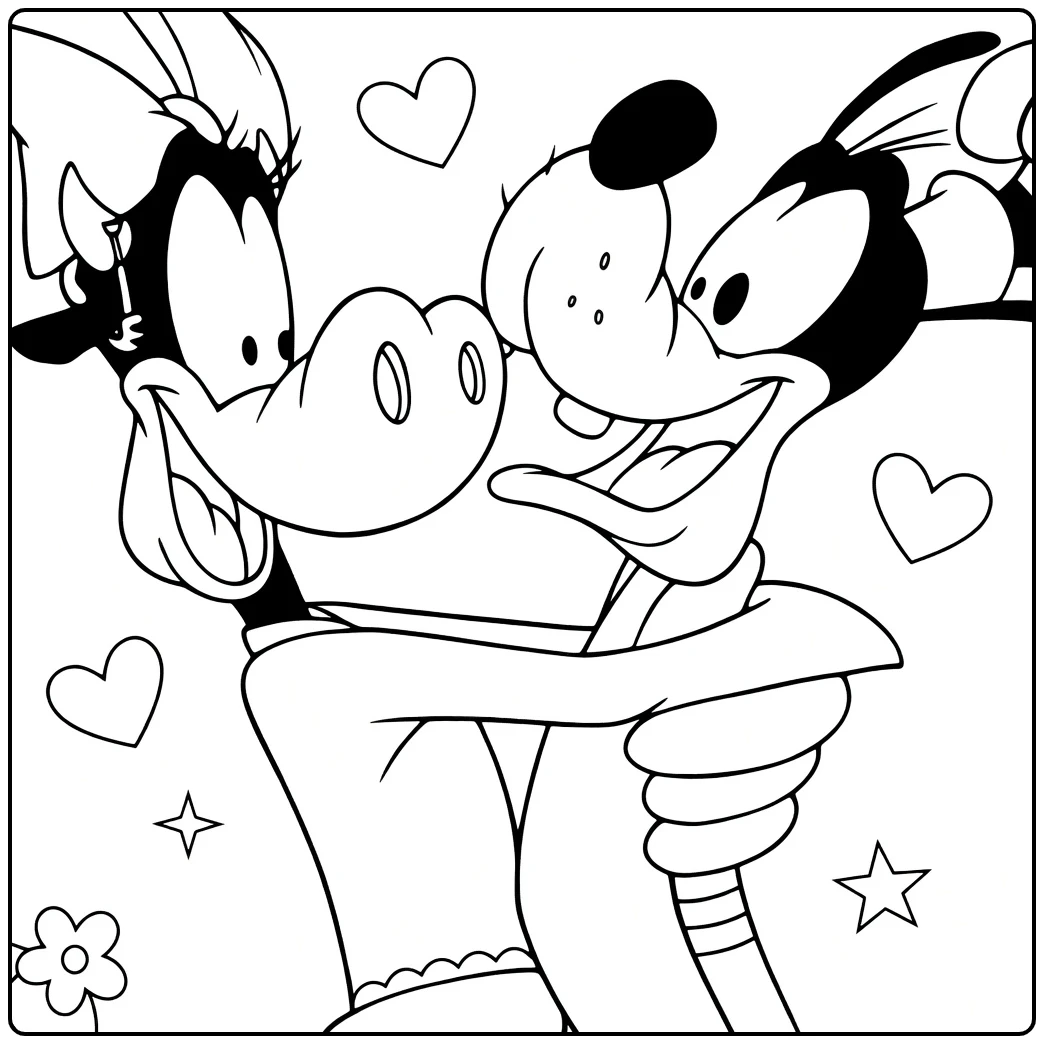 Clarabelle Cow Kleurplaat met Disney figuren en hartjes