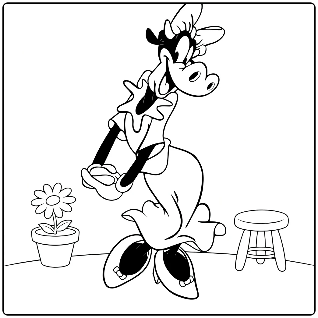 Clarabelle Cow Kleurplaat Disney koe met bloempot