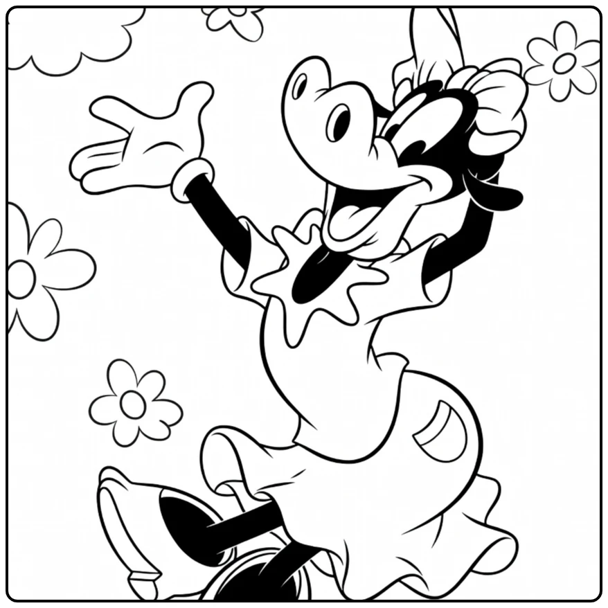 Clarabelle Cow Kleurplaat van dansende koe met bloemen