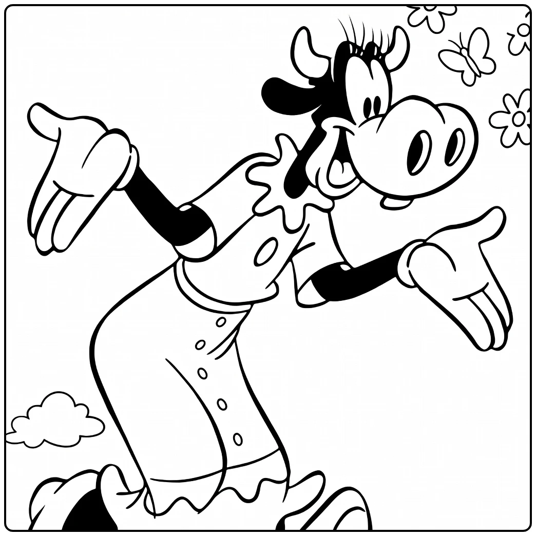 Clarabelle Cow Kleurplaat dansende koe met bloemen