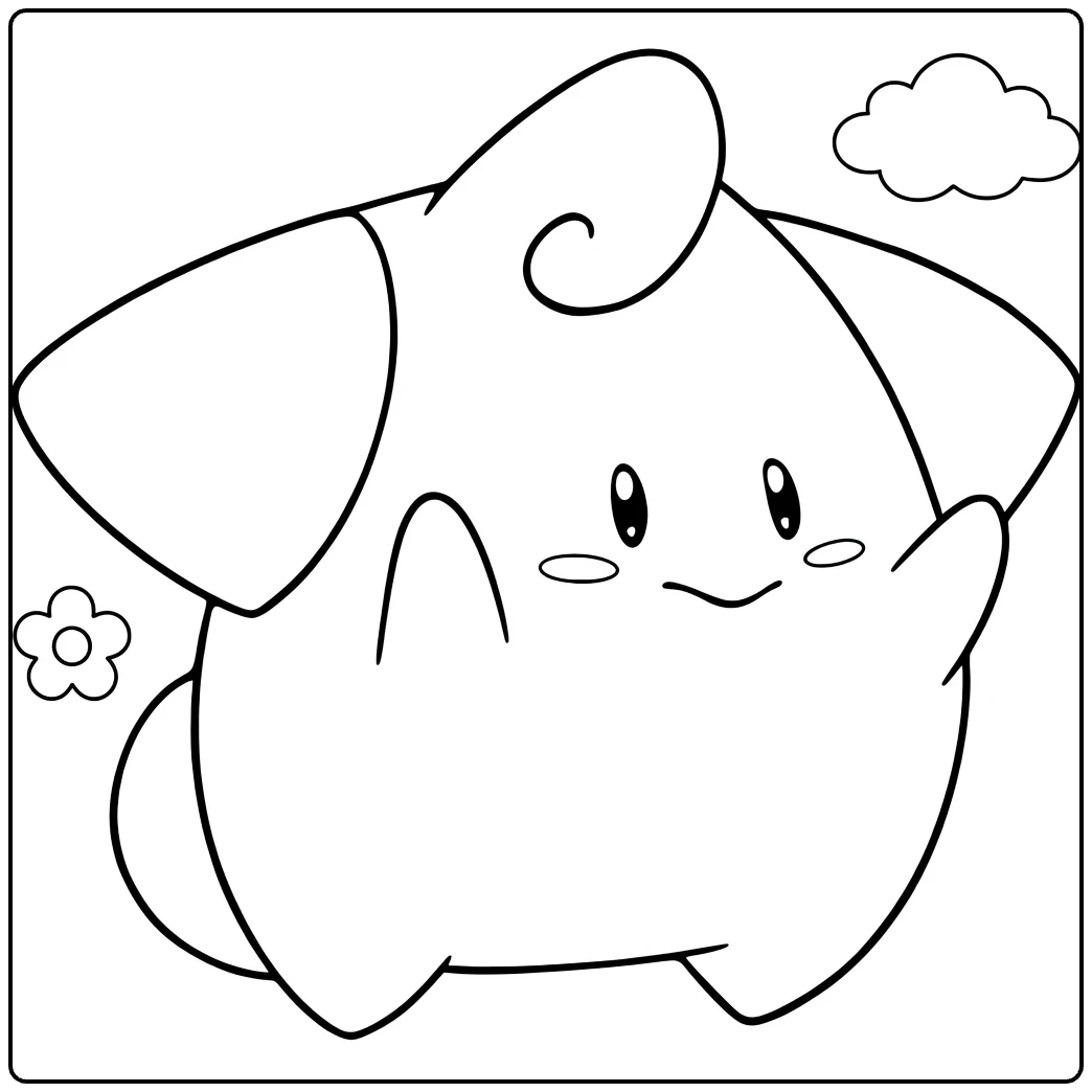 Cleffa Kleurplaat: schattige Pokémon met bloem