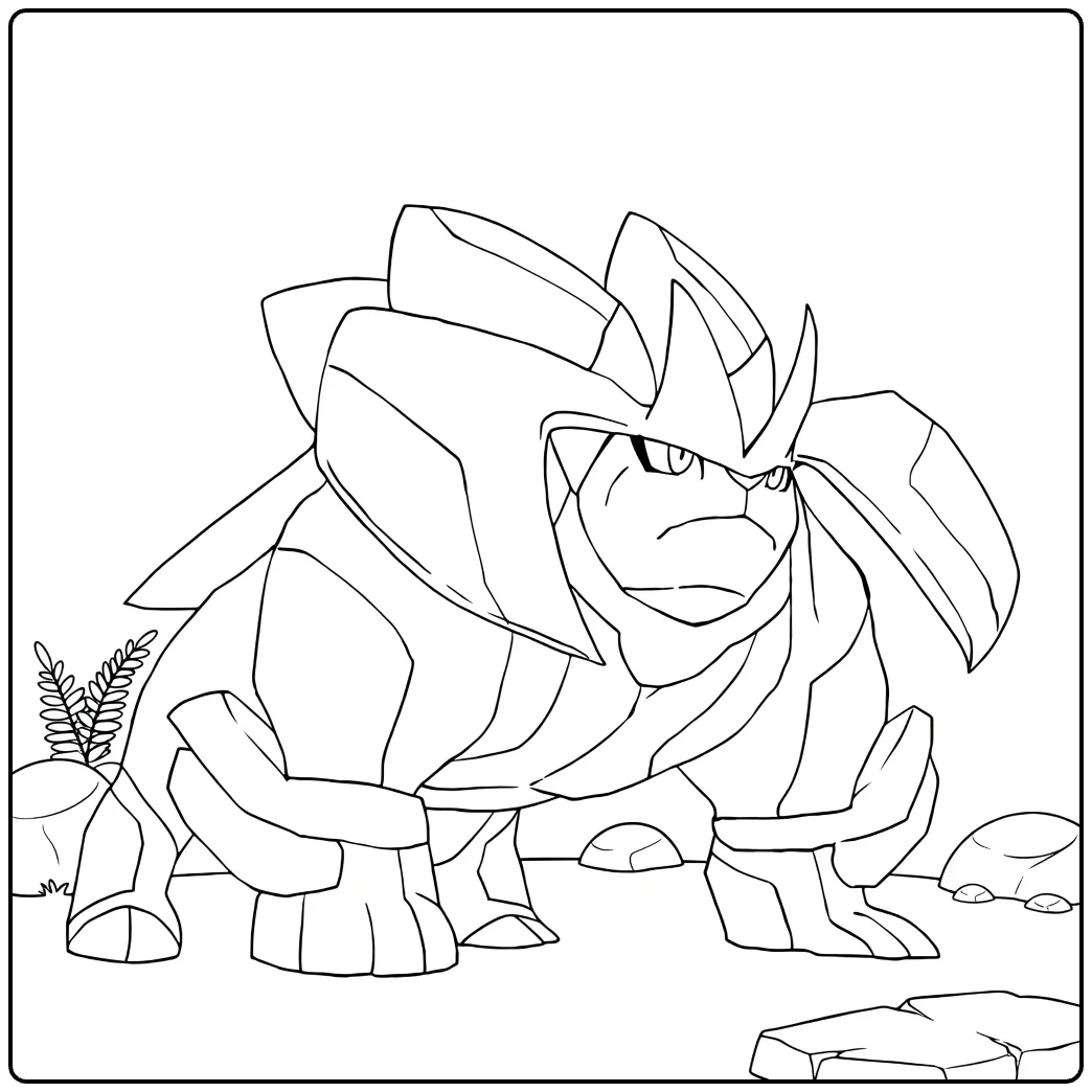 Cobalion Kleurplaat: stoere Pokémon op rotsen