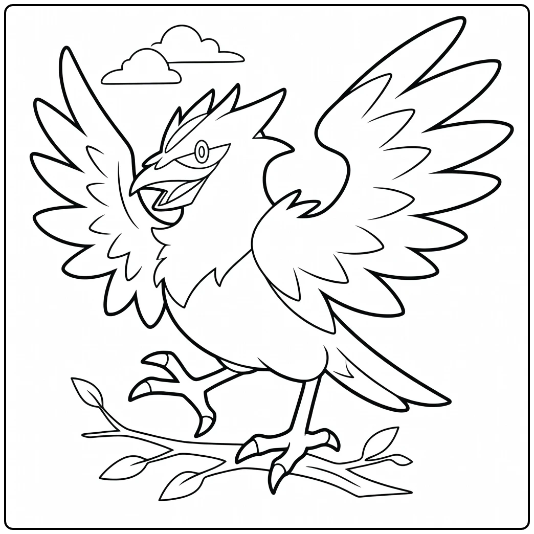 Corvisquire Kleurplaat: Pokémon vogel met vleugels uit