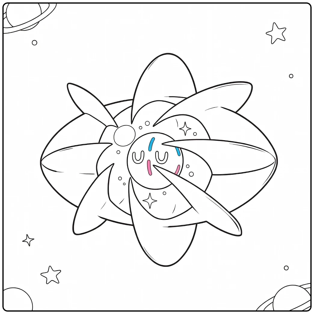 Cosmoem Kleurplaat Pokémon in sterrenruimte