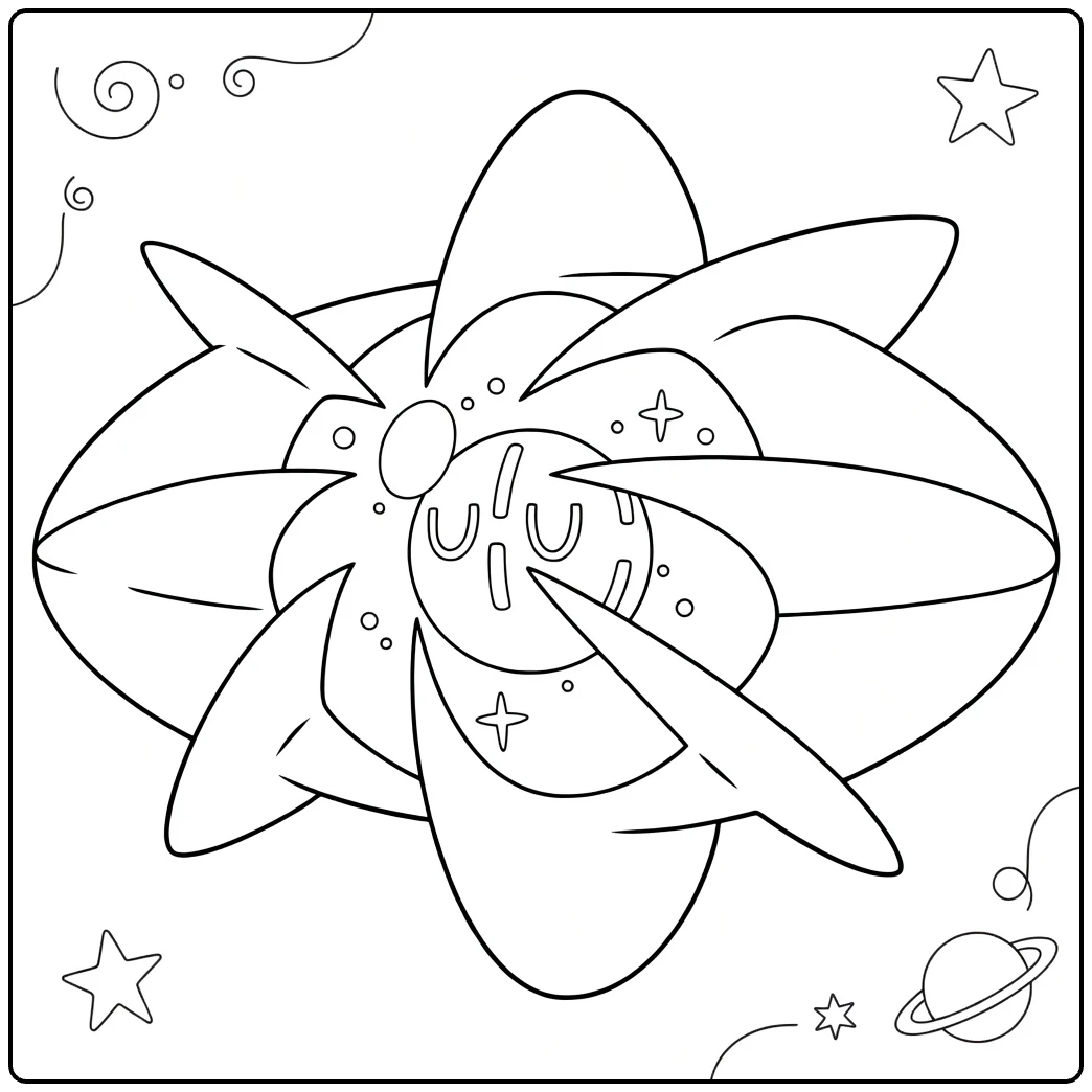 Cosmog Kleurplaat: kosmisch Pokémon wezen met sterren