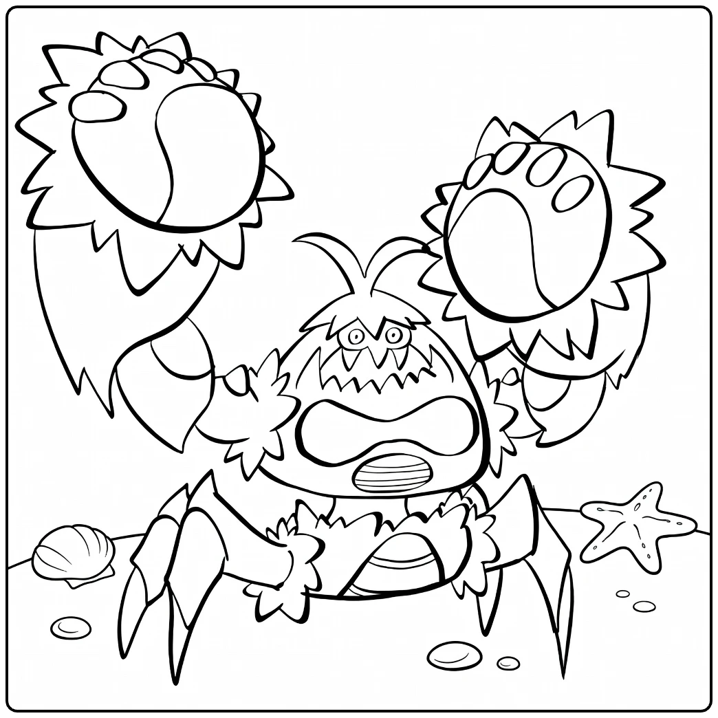 Crabominable Kleurplaat: boze krab Pokémon met klauwen