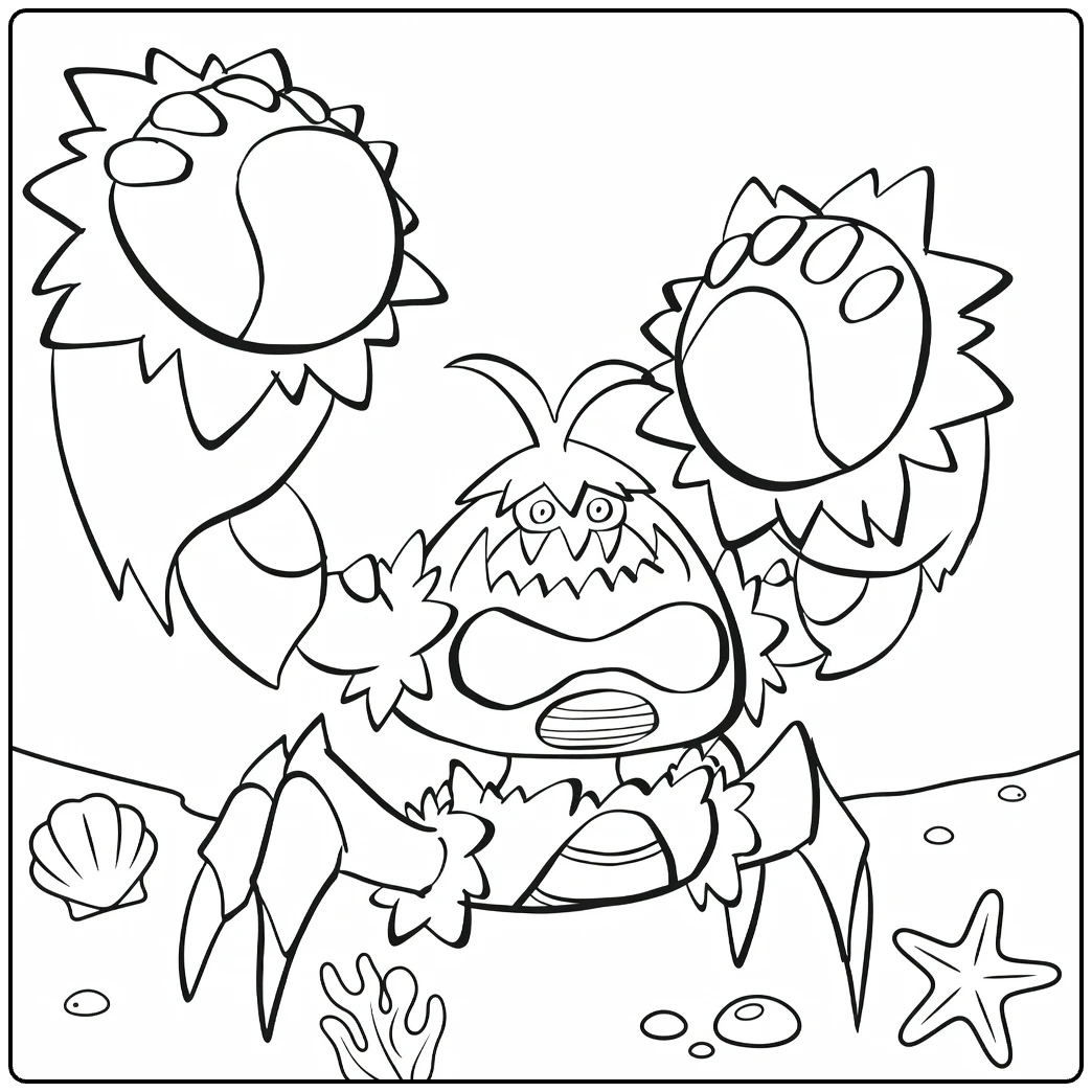 Crabominable kleurplaat: Pokémon krab met klauwen in zee