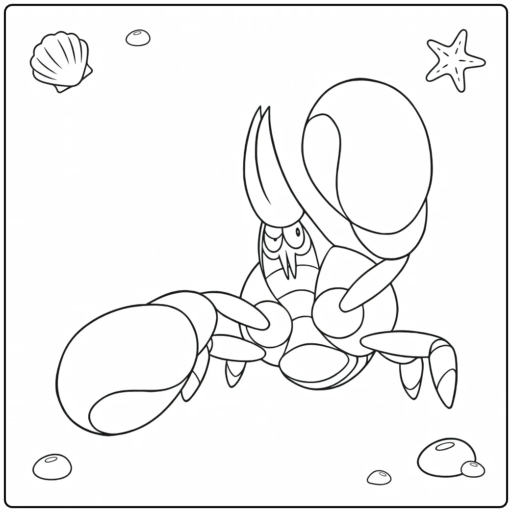 Crabrawler Kleurplaat Pokémon krab met klauwen en zee-thema
