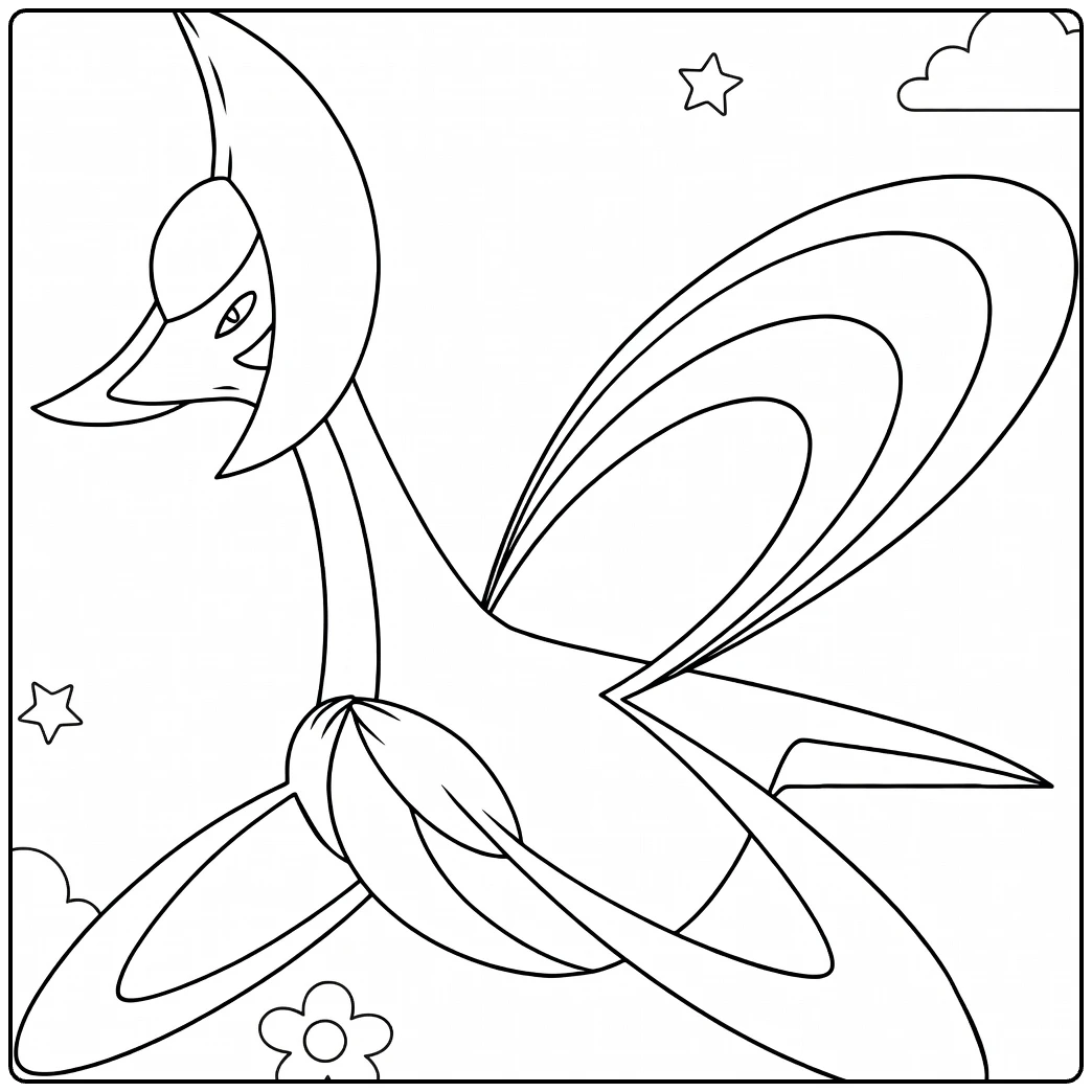 Cresselia Kleurplaat: Pokémon met maanhoofd en sterren