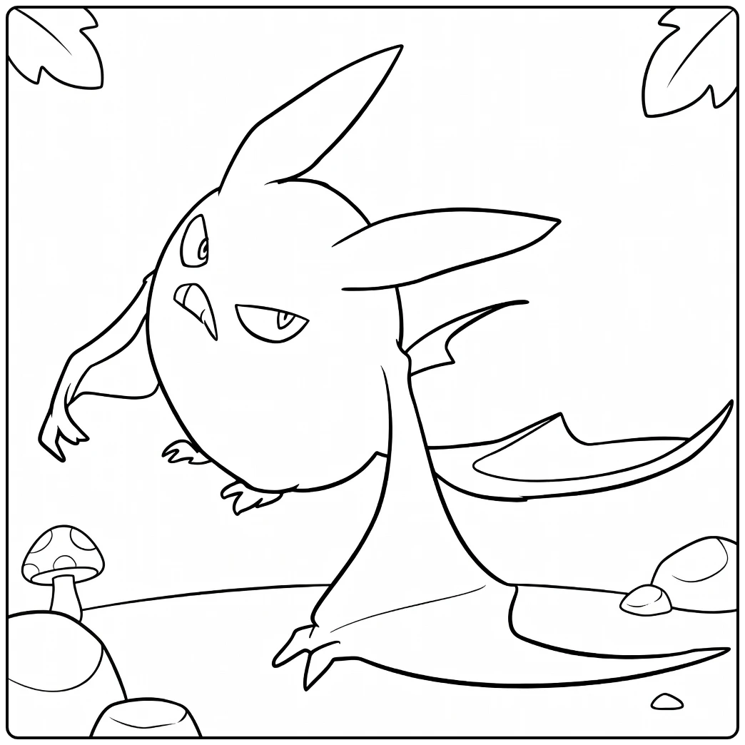 Crobat Kleurplaat: boze vleermuis Pokémon met vleugels