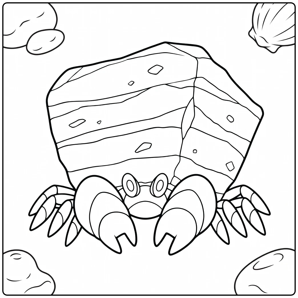 Crustle kleurplaat: Pokémon rotskrab met klauwen