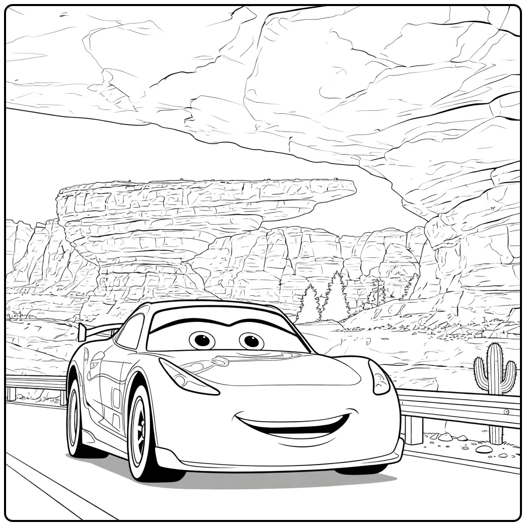 Cruz Ramirez Kleurplaat: racewagen in canyons