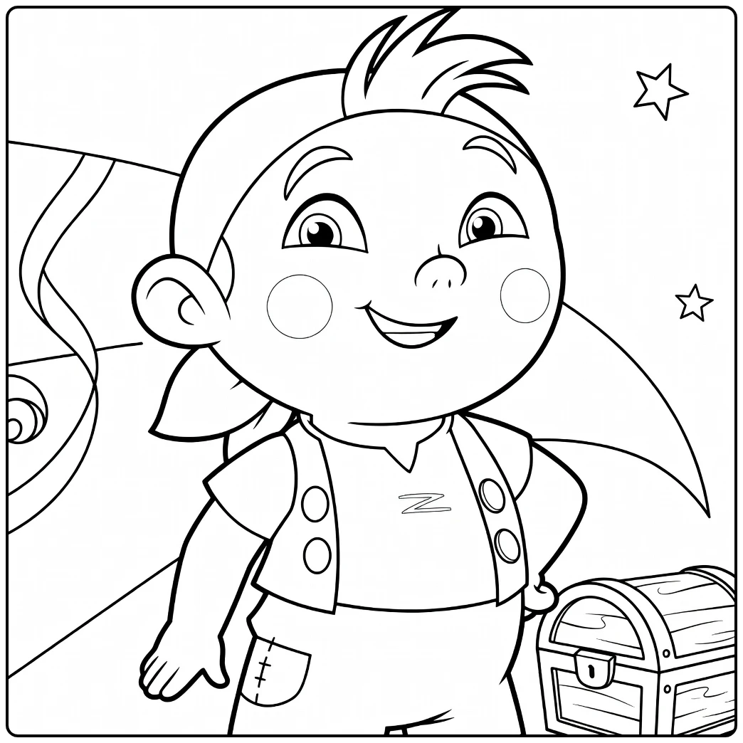 Cubby Kleurplaat van blije cartoon jongen met schatkist