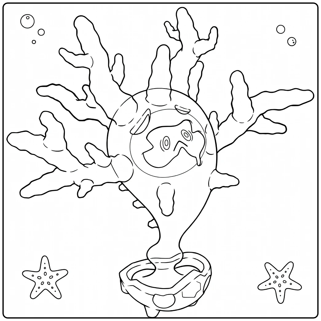 Cursola Kleurplaat - Pokémon met koraalarmen en bubbels