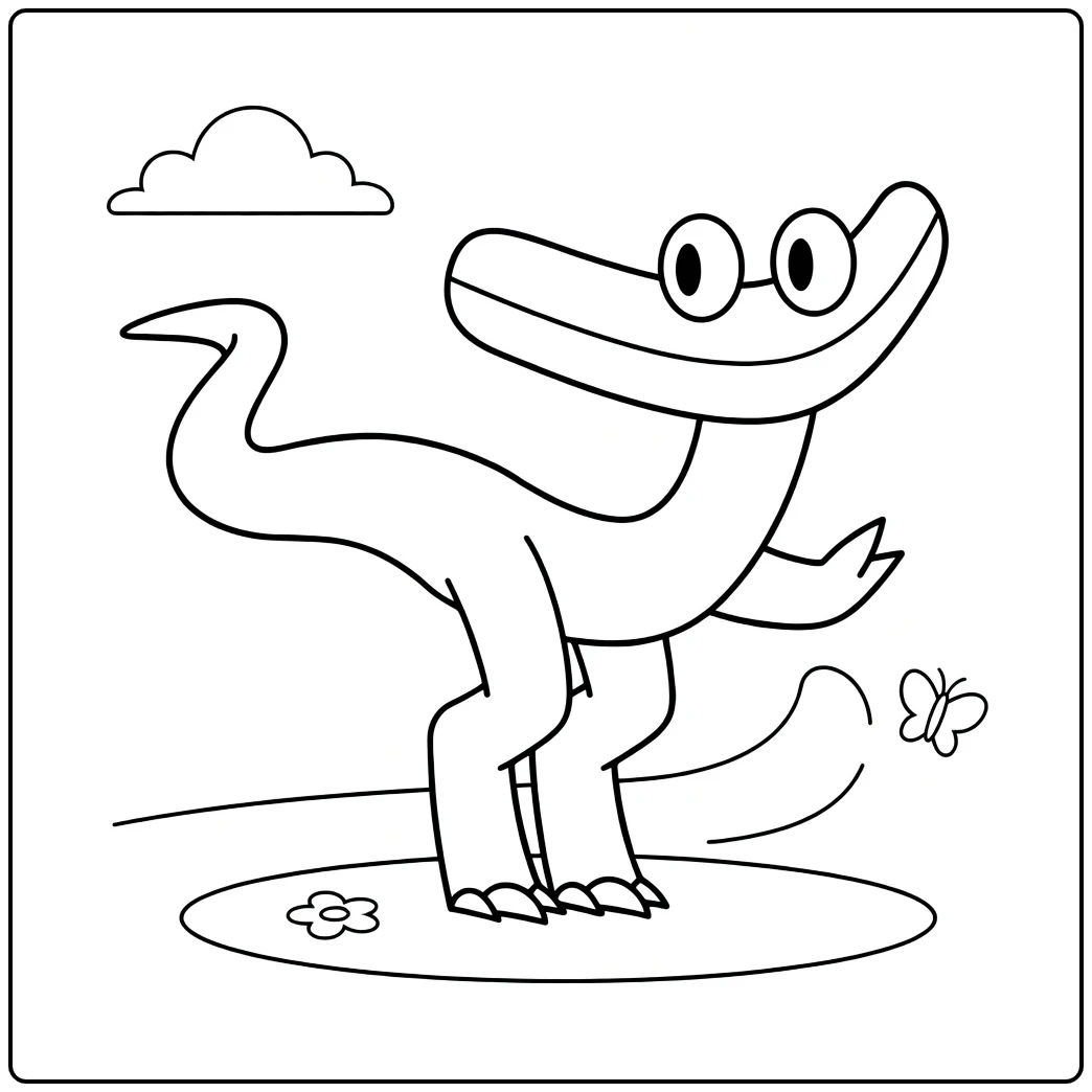 Cyan Rainbow Friends Kleurplaat met vrolijke dinosaurus