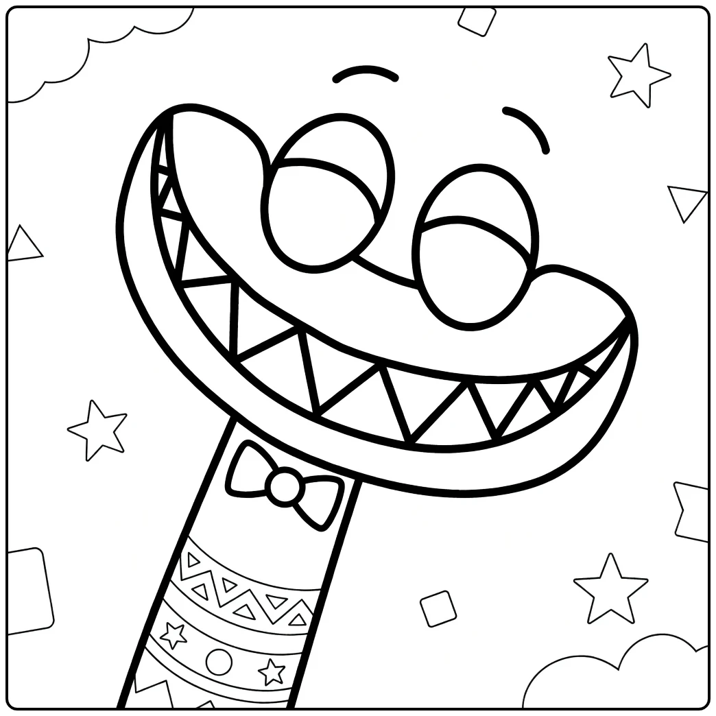 Cyan Rainbow Friends Kleurplaat met grote ogen en tanden