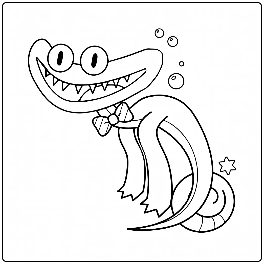 Cyan Rainbow Friends Kleurplaat van een cartoon krokodil