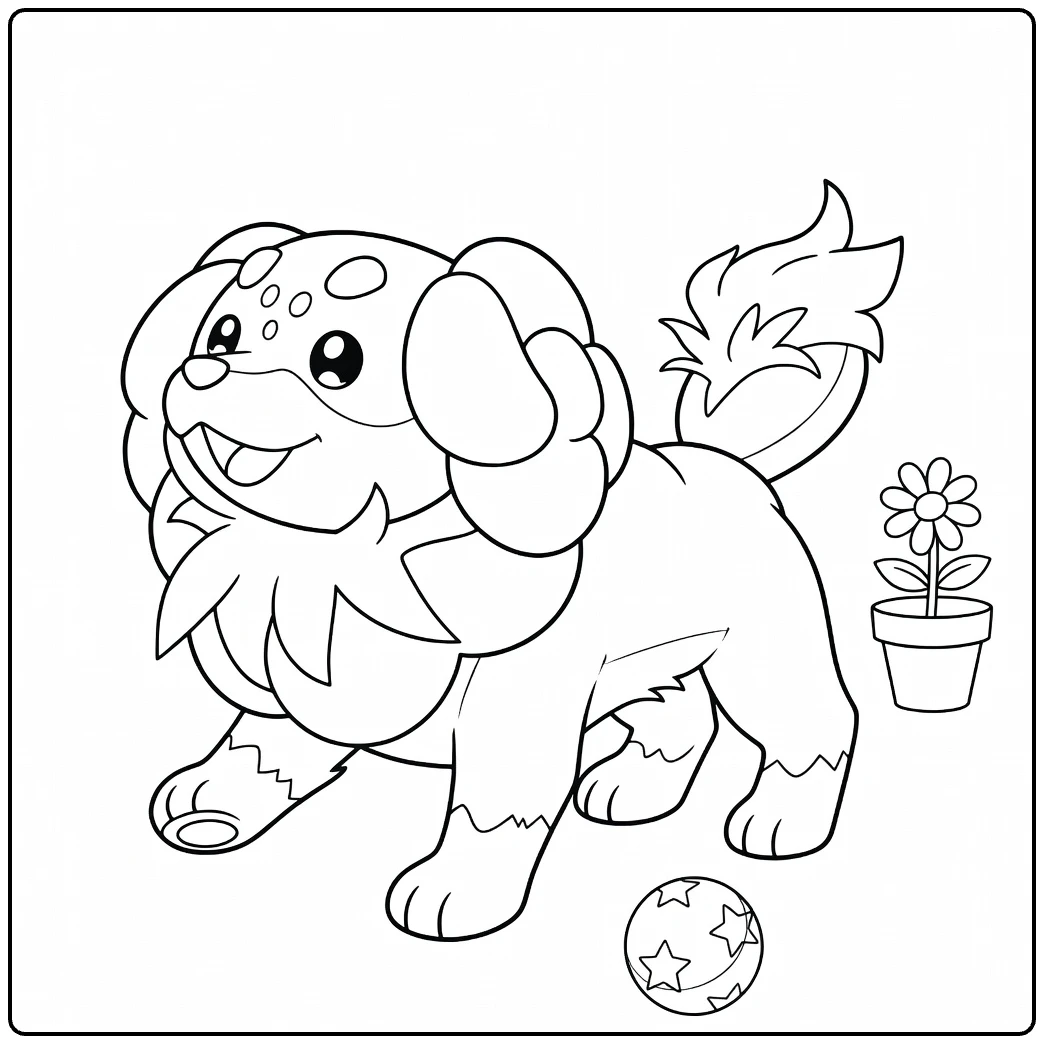 Dachsbun Kleurplaat: schattige fluffy Pokémon met bal