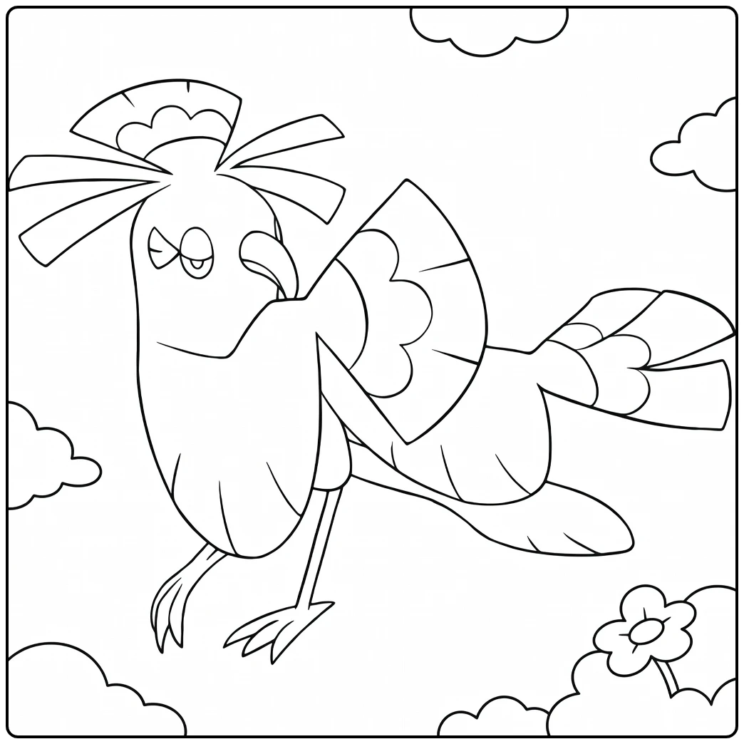 Oricorio Sensu Style Kleurplaat met wolken en bloem