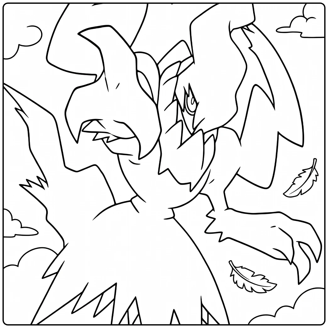 Darkrai Kleurplaat: boze Pokémon met klauwen en wolken