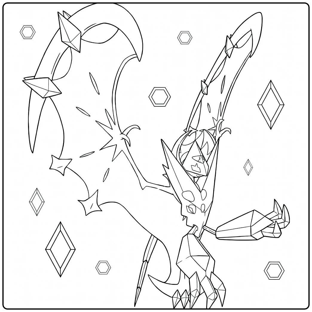 Dawn Wings Necrozma Kleurplaat met vleugels en kristallen