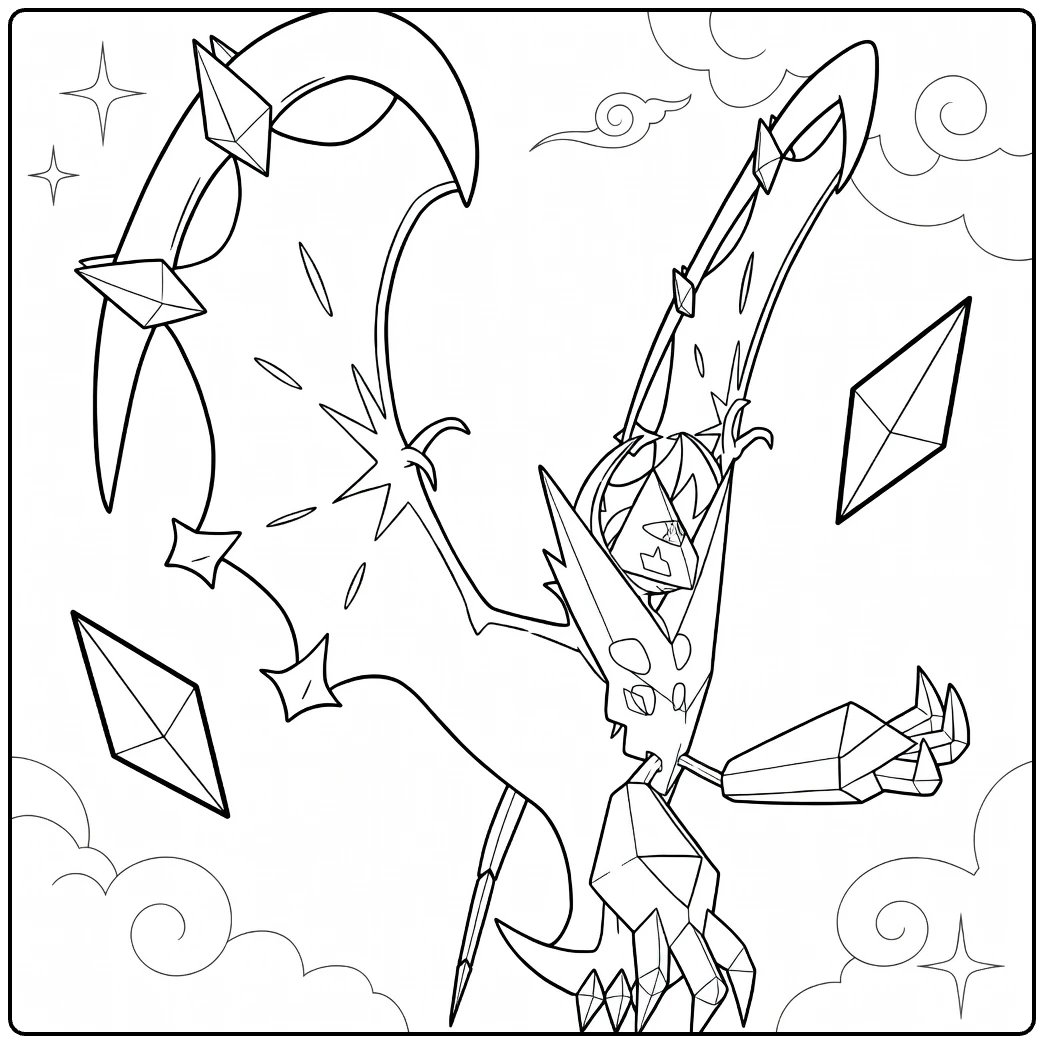 Dawn Wings Necrozma Kleurplaat met maanvleugels