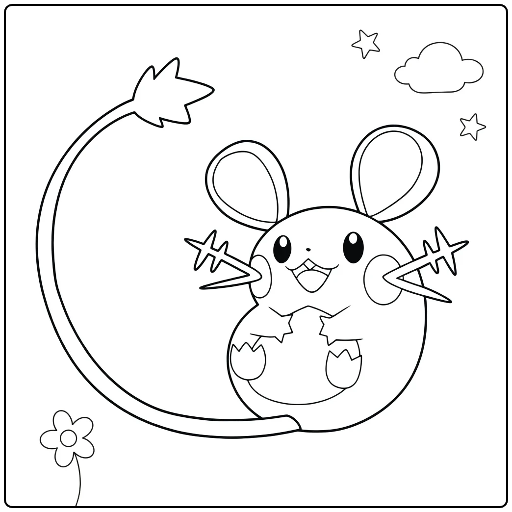 Dedenne Kleurplaat schattige elektrische muis Pokémon