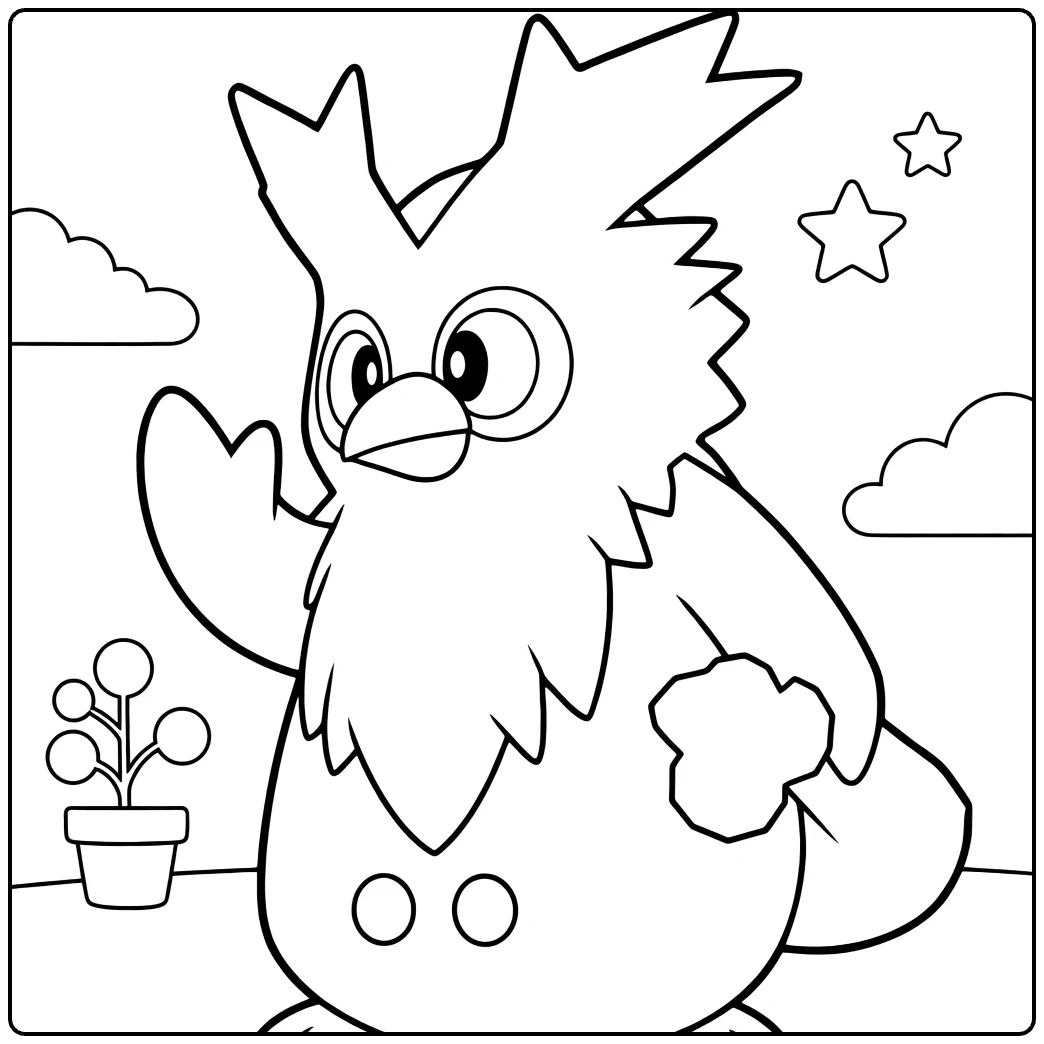 Delibird kleurplaat: zwaaiende Delibird met sterren