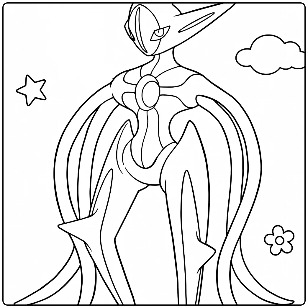 Deoxys Kleurplaat Pokémon met tentakels wolken ster