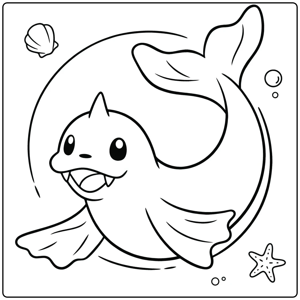 Dewgong kleurplaat: schattige zeehond Pokémon met bubbels